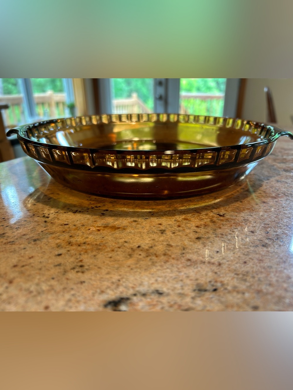 Fire King #470 10” Harvest Amber Glass Pie Dish 1.5 Qt. Pristine. NWOT